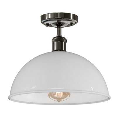  - Industrial- Semi Flush Mount Ceiling Lights Dome Lampshade 30Cm White  E27 Holder For Kitchen Living Room Hallway
