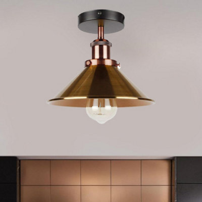 Flush Mount Lighting With E27 Holder 22Cm Cone Lampshade Easy Fit Ceiling Light Fixture Or KitchenHallwayBedroom Yellow Brass from B&Q