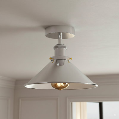 Flush Mount Ceiling Lighting Fixtures Lamp E27 Fitting 22Cm Cone Lampshade from B&Q