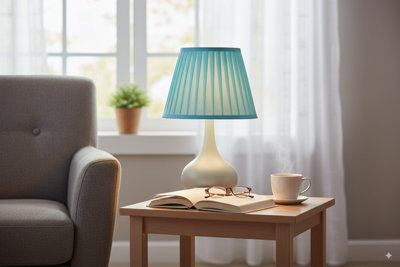 22Cm Light Blue Fabric Coolie Lampshade With A60 Led Bulb Included PendantCeiling & Table Lamp Shade from B&Q