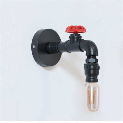 Ledsone Industrial Steampunk Wall Light Water Pipe Led E27 Wall Sconce With Red Valve And Back BoxRetro Metal Wall Lamp Fixture from B&Q