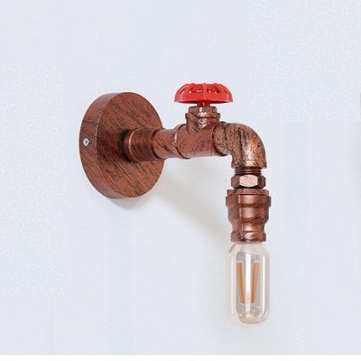 Ledsone Industrial Steampunk Wall Light Water Pipe Led E27 Wall Sconce With Red Valve And Back BoxRetro Metal Wall Lamp Fixture from B&Q
