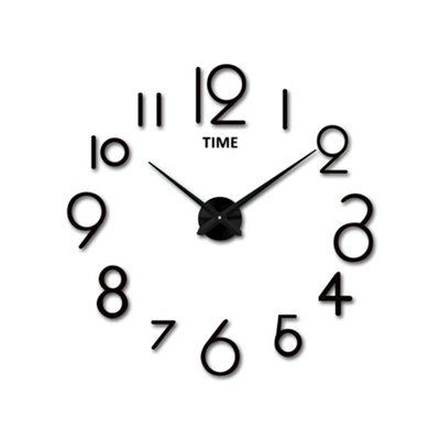 Ledsone Modern Diy Large Wall Sticker Clock Acrylic Wall Clock Sticker Mirror Effect Wall Clock Black from B&Q