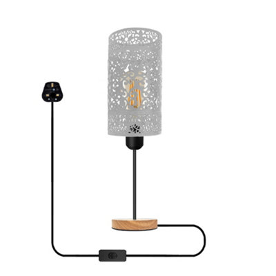 Bedside Table Lamp With Wooden Base And Cage Lampshade Bedroom Light White from B&Q