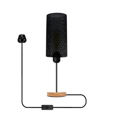 Bedside Table Lamp With Wooden Base And Cage Lampshade Bedroom Light Black from B&Q
