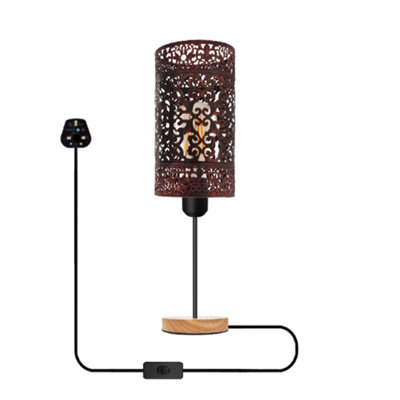 Bedside Table Lamp With Wooden Base And Cage Lampshade Bedroom Light Rustic Red from B&Q