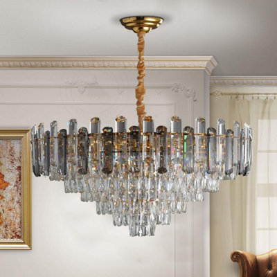 B&Q Light Ledsone Modern Round Crystal Chandeliers Luxury Ceiling Raindrop Pendant 60Cm B&Q