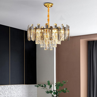B&Q Light Ledsone Modern Round Crystal Chandeliers Luxury Ceiling Raindrop Pendant 50Cm B&Q