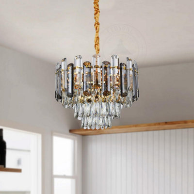 B&Q Light Ledsone Modern Round Crystal Chandeliers Luxury Ceiling Raindrop Pendant 28Cm B&Q