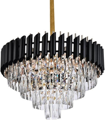 Ledsone Modern Round Crystal Chandeliers Luxury Ceiling Raindrop Pendant Light 40 Cm Black And Gold from B&Q