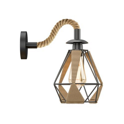 Ledsone Retro Hemp Rope Wall Sconce Lamp Rustic Industrial E27 Base Metal Shade Wall Mounted Lighting Fixture With Bulb from B&Q