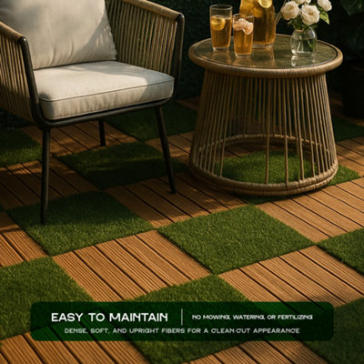 Interlocking 30 X 30 X 2.5 Cmartificial Grass Turf Tiles OutdoorSelf-Draining Artificial Grass Lawn Decor 12 Pack from B&Q