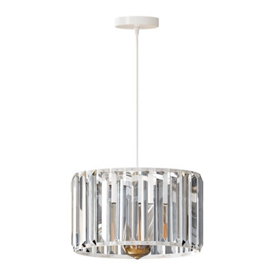 Ledsone Modern Crystal Glass Shade Mini Chandelier Pendant LightDrum Shape E27 Ceiling Hanging Light White With Bulb,20Cm from B&Q