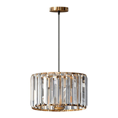 Ledsone Modern Crystal Glass Shade Mini Chandelier Pendant LightDrum Shape E27 Ceiling Hanging Light Gold With Bulb,20Cm from B&Q