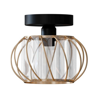 Ledsone Modern Crystal Chandelier E27 Semi Flush Ceiling LightGold16Cm from B&Q