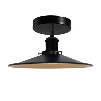 Industrial Semi Flush Ceiling Light Black Inner Gold Metal 22Cm Lampshade E27 Base from B&Q