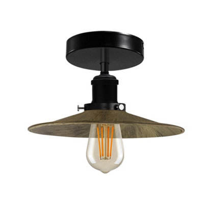 Brushed Brass Industrial Semi Flush Ceiling Light Metal Lampshade 22Cm E27 Fixture from B&Q