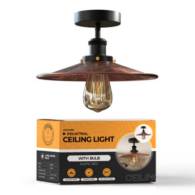 Vintage Semi Flush Mount Ceiling Light With E27 Base Metal Shade For KitchenLiving Room Rustic Red  With Bulb from B&Q