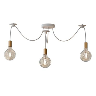 Ledsone Modern 3 Head Spider Pendant Light White Metal Ceiling Rose With Adjustable Cable E27 Led Bulb from B&Q