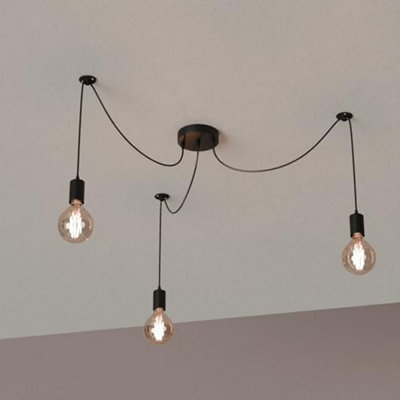 Ledsone 3 Heads E27 Edison Industrial Chandelier Adjustable Ceiling Spider Light Pendant Lamp Fixture Black With Bulb from B&Q