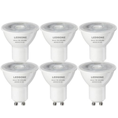 Pack-6Gu10 Led Cool White 6400K 7W (70W Spotlight Bulb Equivalent)806 Lumens Energy Saving Non-Dimmable  Bulbs Energy Class A+ from B&Q
