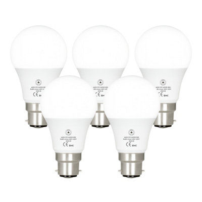 Pack-5Led A60 Gls B22 Base 9W (100W Equivalent) Light 60mm Diameter Non-Dimmable Cool White 6400K Bayonet Energy Saving Bulb from B&Q