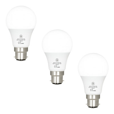 Pack-3Led A60 Gls B22 Base 9W(100W Equivalent) 60mm Diameter Non-Dimmable Cool White 6400K Bayonet Energy Saving Bulb from B&Q
