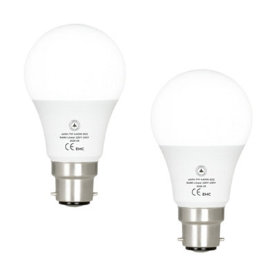 Pack-2 Led Bayonet A6060mm Diameter 7W Light Bulb Non-Dimmable Cool White 6400K B22 Base Gls 806 Lumen Energy Saving Bulb from B&Q