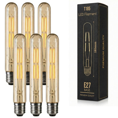6 PackLed T185 E27 Base 4W (40W Equivalent) Dimmable  Warm White 2700K 450 Lumens Tubular Screw Decorative Light Bulb from B&Q