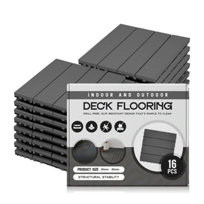 Pack Of 16 Interlocking Pvc Decking Tiles 30X30Cm In Grey from B&Q