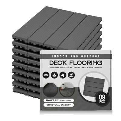 Pack Of 9 Interlocking Pvc Decking Tiles 30X30Cm In Grey from B&Q