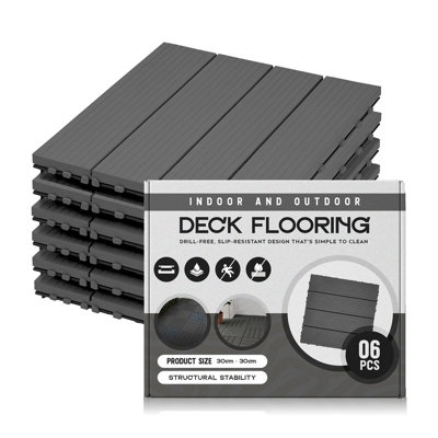 Pack Of 6 Interlocking Pvc Decking Tiles 30X30Cm In Grey from B&Q