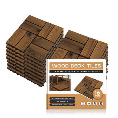  - Acacia Wood Deck Tiles 30X30Cm Interlocking Patio Flooring Outdoor Waterproof Non Slip Balcony Decking Tiles (16 Pack1.44M²)