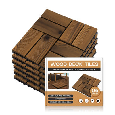  - Acacia Wood Deck Tiles 30X30Cm Interlocking Waterproof Patio Flooring Non Slip Outdoor Balcony Tiles (6 Pack0.54M² Coverage)