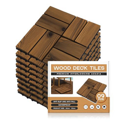  - Acacia Wood Deck Tiles 30X30Cm Interlocking Patio Flooring Outdoor Waterproof Non-Slip Balcony Decking Tiles (9 Pack0.81M²)