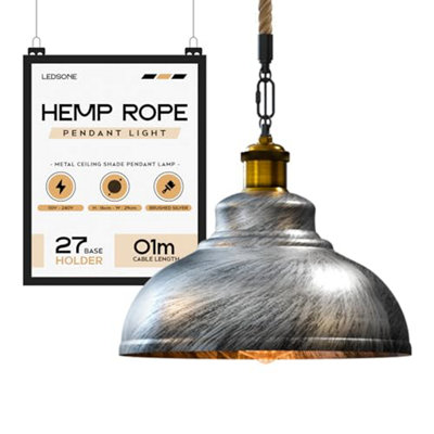  - Ledsone Industrial Pendant Light Brushed Silver 29Cm Metal Shade Vintage Ceiling Lamp For Kitchen & Dining
