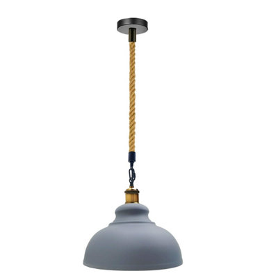 Ledsone Industrial Vintage Grey Pendant Light E27 Ceiling Lamp With Hemp Rope Curved Dome Shade For Home Decor from B&Q