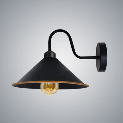 Vintage Industrial Wall Sconce E27 Black Gold Swan Neck Light Fixture Complete With Bulb from B&Q