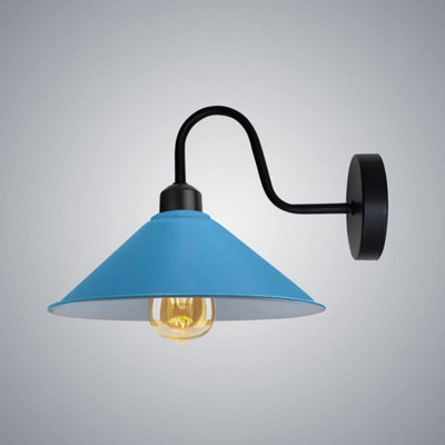 Vintage Industrial Swan Neck Wall Sconce E27 Blue Cone Shade Complete With Bulb from B&Q