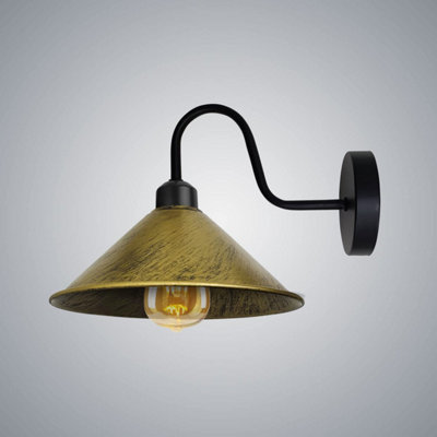 Vintage Industrial Wall Sconce E27 Brushed Brass Swan Neck Light Fixture With Bulb from B&Q