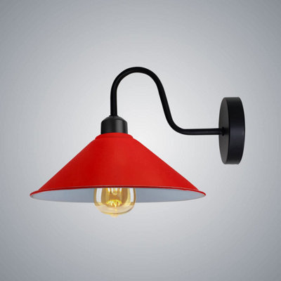 Vintage Industrial Swan Neck Wall Sconce E27 Red Cone Shade Complete With Bulb from B&Q