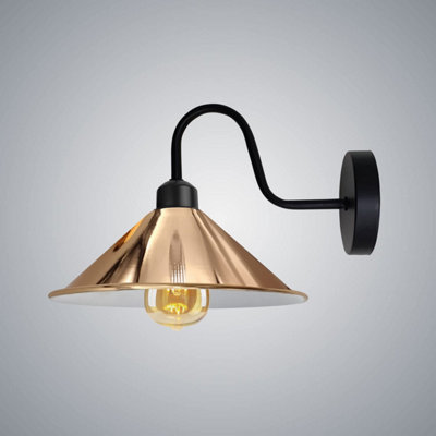 E27 Rose Gold Vintage Industrial Wall Sconce Swan Neck Light Fixture Complete With Bulb from B&Q