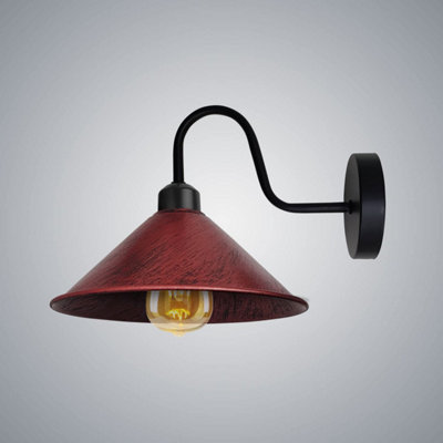 Rustic Red Industrial Swan Neck Wall Sconce E27 Light Fixture Complete With Bulb from B&Q