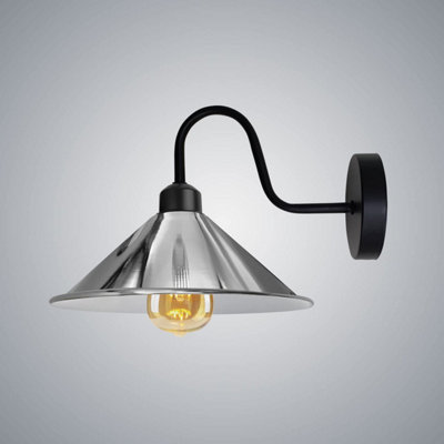 Industrial Wall Light Sconce Chrome Finish Vintage Swan Neck E27 Screw Base With Bulb from B&Q