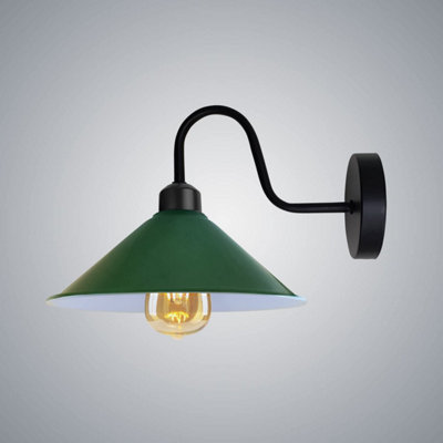 Green Vintage Industrial Wall Light Sconce Swan Neck Cone Shade E27 Base Bulb Included from B&Q