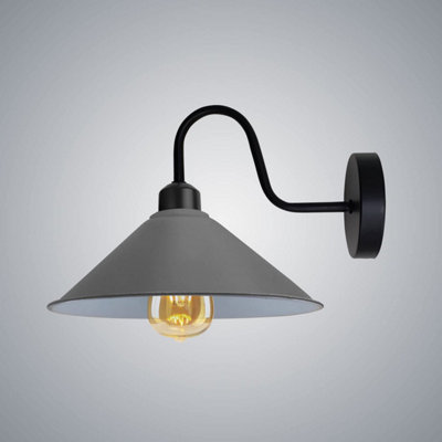 Industrial Vintage Wall Light Sconce Grey Metal Cone Shade E27 Swan Neck Bulb Included from B&Q