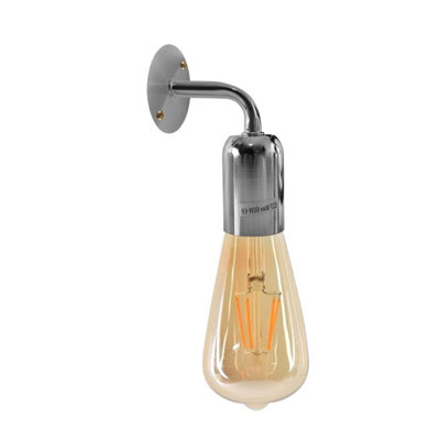 Ledsone Chrome Metal Industrial Wall Sconce H13Cm Vintage Style E27 Indoor Light With Bulb from B&Q