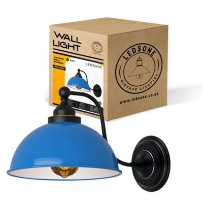 Ledsone Vintage Wall Light Sconce Blue Metal Shade E27 For BedroomLiving Room Compatible With E27 Bulbs from B&Q