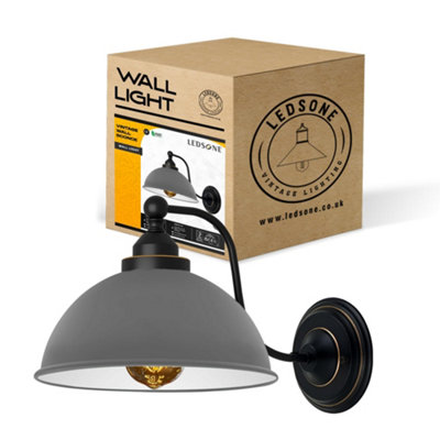 Grey Retro Wall Sconce Ledsone Vintage Metal Shade E27 Indoorwall Light For Living RoomBedroomDining Room Fixture. from B&Q