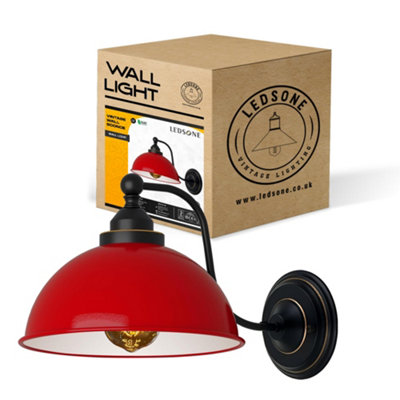 Ledsone Red Metal Shade Wall Sconce Retro Vintage E27 Indoor Light For Bedroom  Living Room With Bulb from B&Q